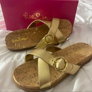 Lilly Pulitzer gold cork sandal NWB
